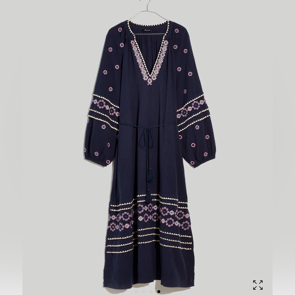 Madewell Embroidered Neck-Tie Midi Dress